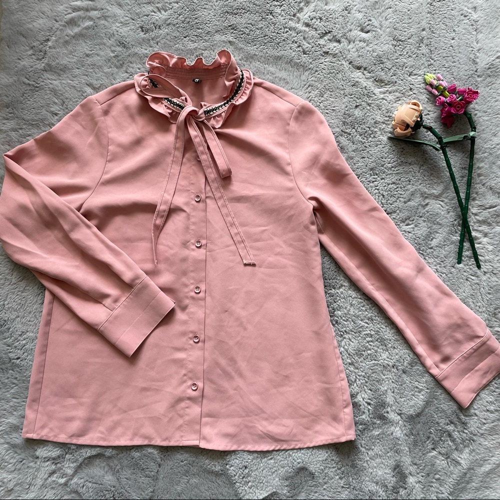 Pink Long Sleeve Tie-Front Shirt — Women